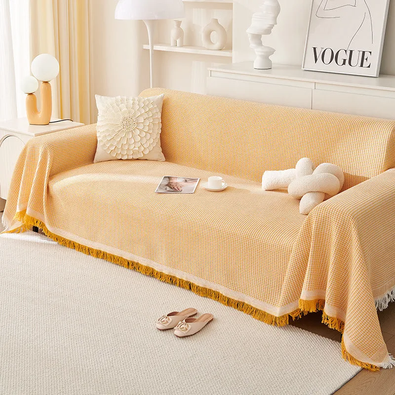 180x180cm Yellow Premium Polyester Sofa Throw Blanket | 180x180 cm | Multi-Seasonal Use | Sofa Protector