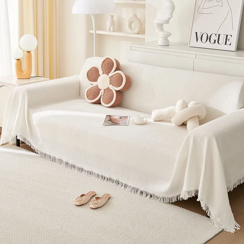 180x340cm White Premium Polyester Sofa Throw Blanket | Multi-Seasonal Use | Sofa Protector