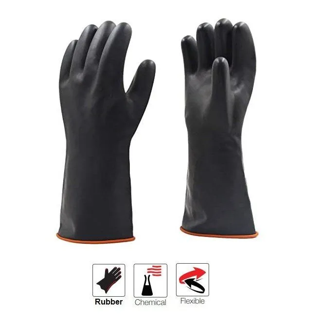 350mm 14'' Chemical resistant smooth palm black rubber latex gloves