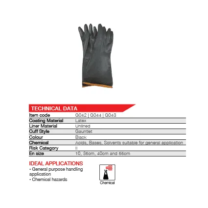 350mm 14'' Chemical resistant smooth palm black rubber latex gloves