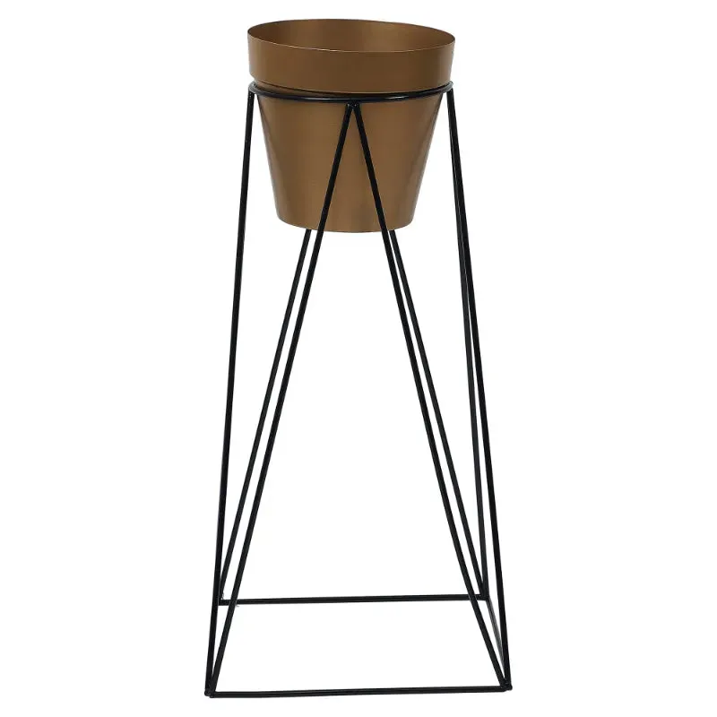 Big Pot Shape Gold Planter with Wide Stand Set
