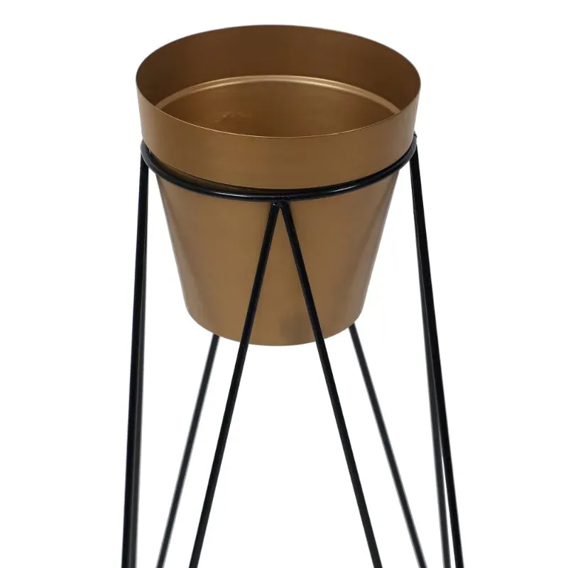 Big Pot Shape Gold Planter with Wide Stand Set