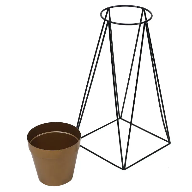 Big Pot Shape Gold Planter with Wide Stand Set