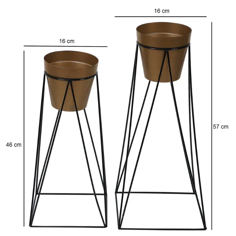 Big Pot Shape Gold Planter with Wide Stand Set