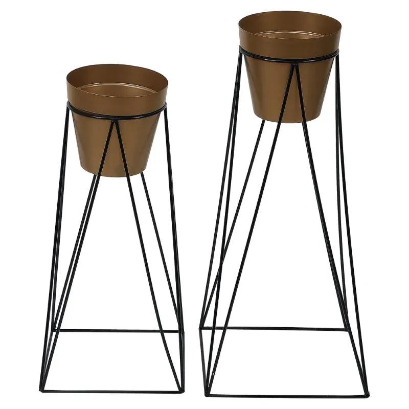 Big Pot Shape Gold Planter with Wide Stand Set