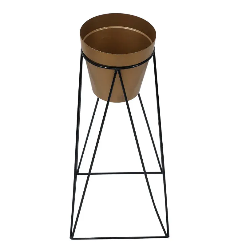 Big Pot Shape Gold Planter with Wide Stand Set