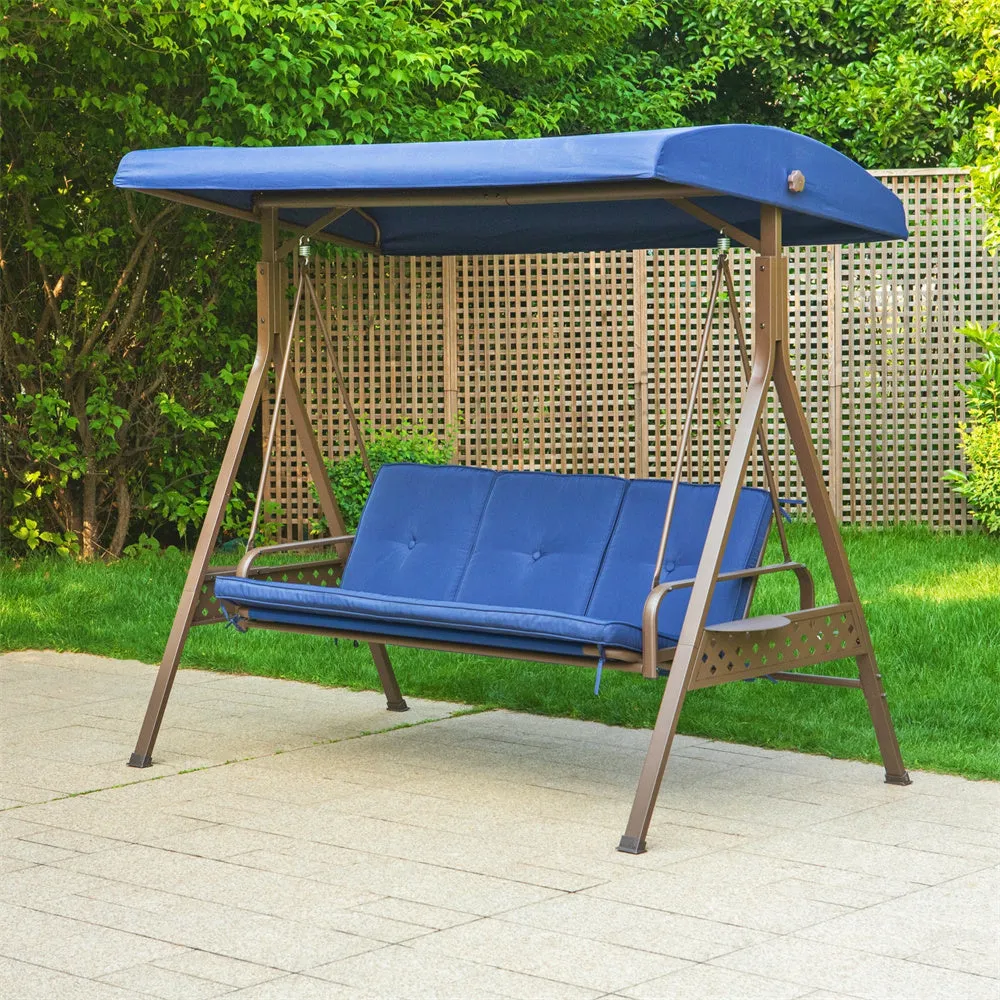 MFSTUDIO Outdoor 3-seat Patio Porch Swing Chair with Canopy & Cushions