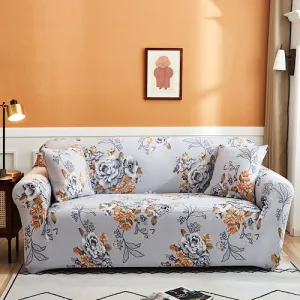 Three Seater Floral Design Still Gray, Stretchable Sofa Cover.