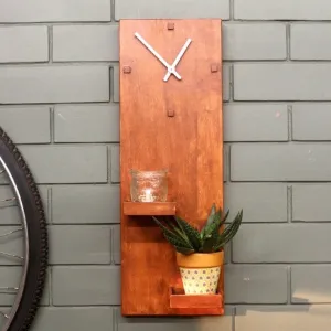 Wall Mounted Clock with 2 Small Planter Space - For Living Room & Bedroom - Handcrafted & Space Saving (Stock)