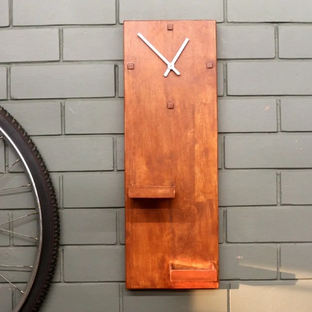 Wall Mounted Clock with 2 Small Planter Space - For Living Room & Bedroom - Handcrafted & Space Saving (Stock)