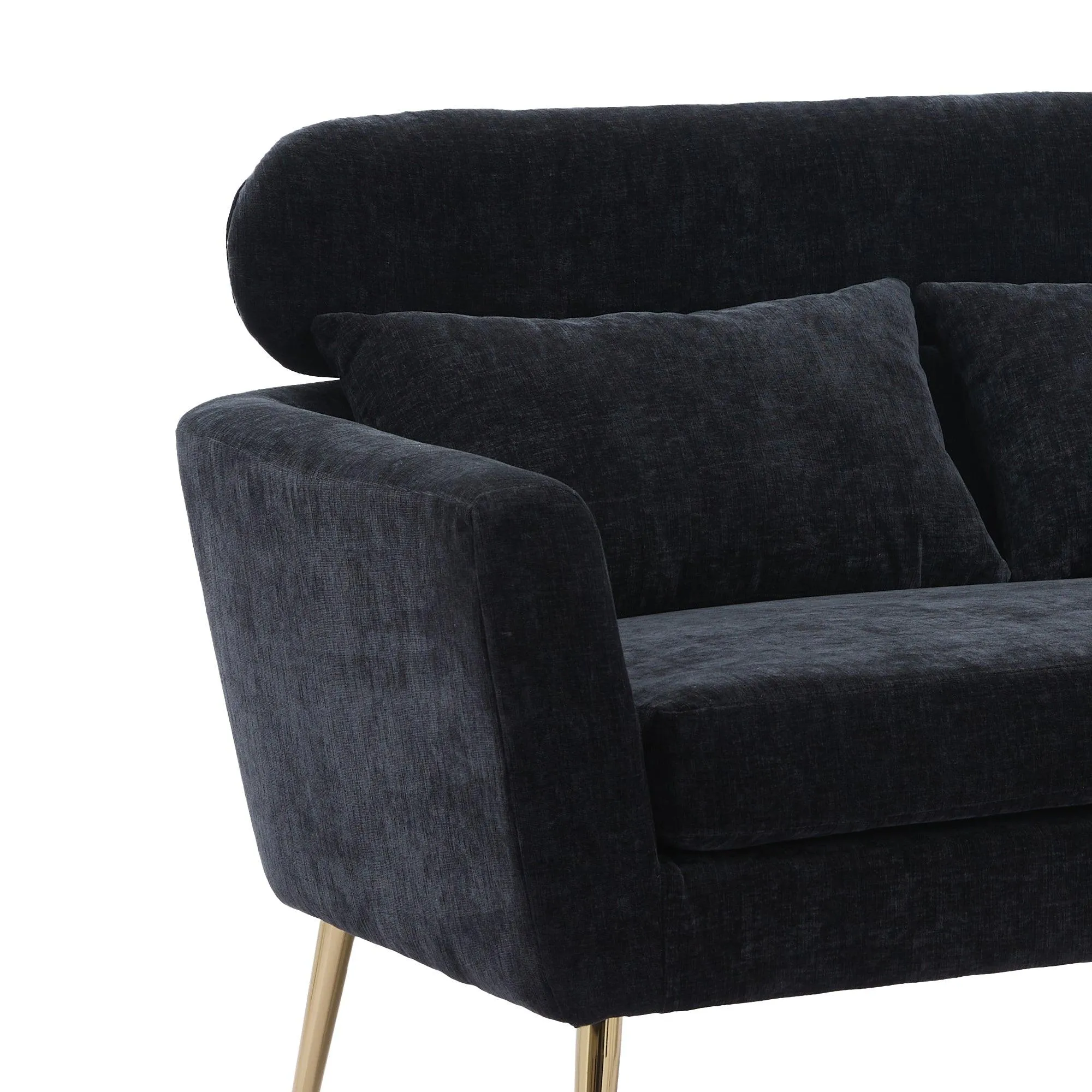 WIIS' IDEA Modern Chenille Loveseat Sofa With Gold Metal Legs - Black